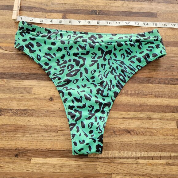 NWOT Green Animal Leopard Print Bikini Swim Bottom High Waist - Picture 4 of 6